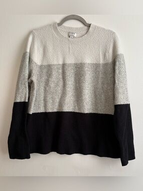 J. Crew Women’s Colorblock Crewneck Extra-soft Sweater in White, Gray & Black L